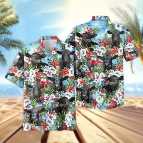 Joy Corners Black Angus Red And White Flowers 3D Hawaiian Shirt