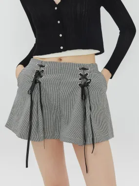 Lace Up Checkered Short Shorts