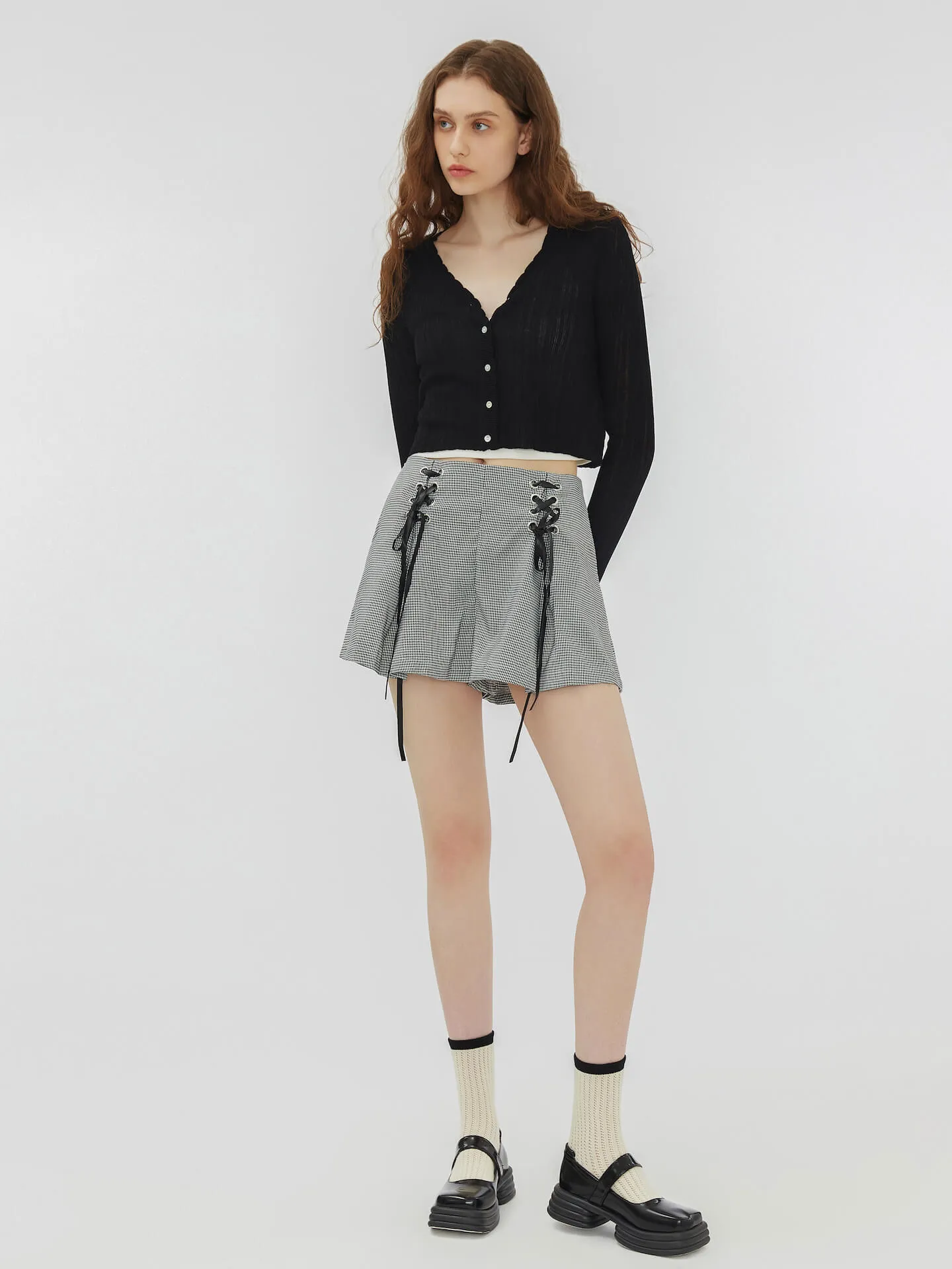 Lace Up Checkered Short Shorts