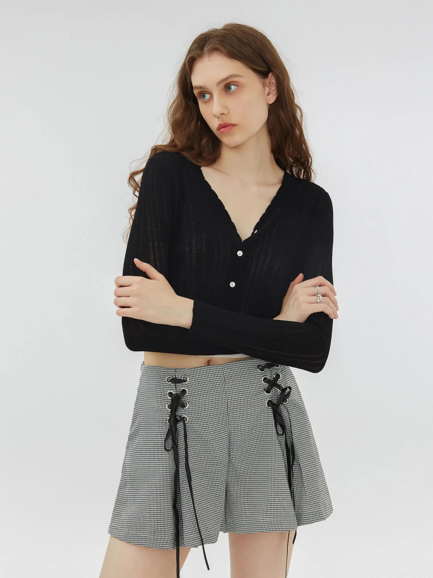 Lace Up Checkered Short Shorts