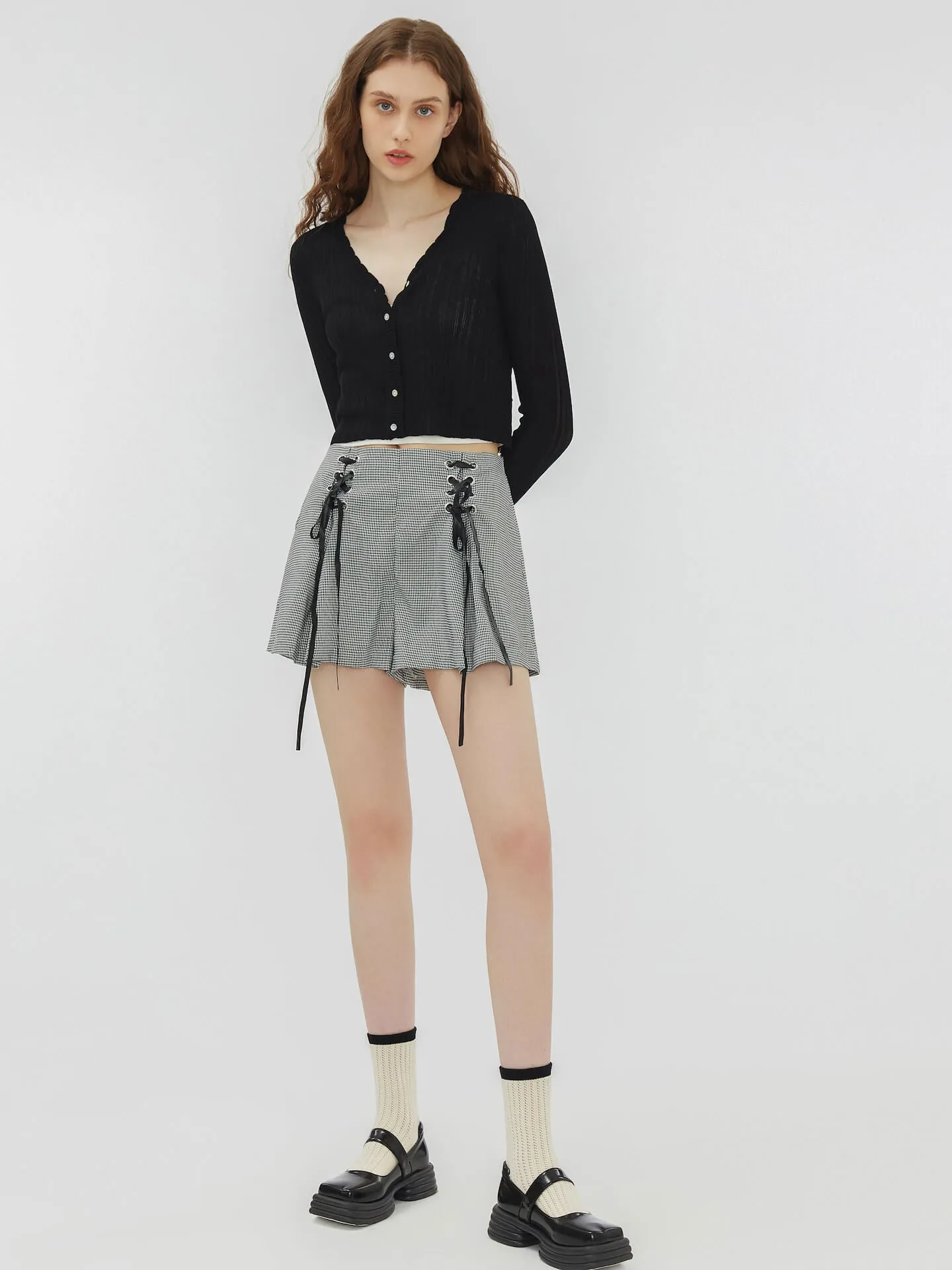 Lace Up Checkered Short Shorts