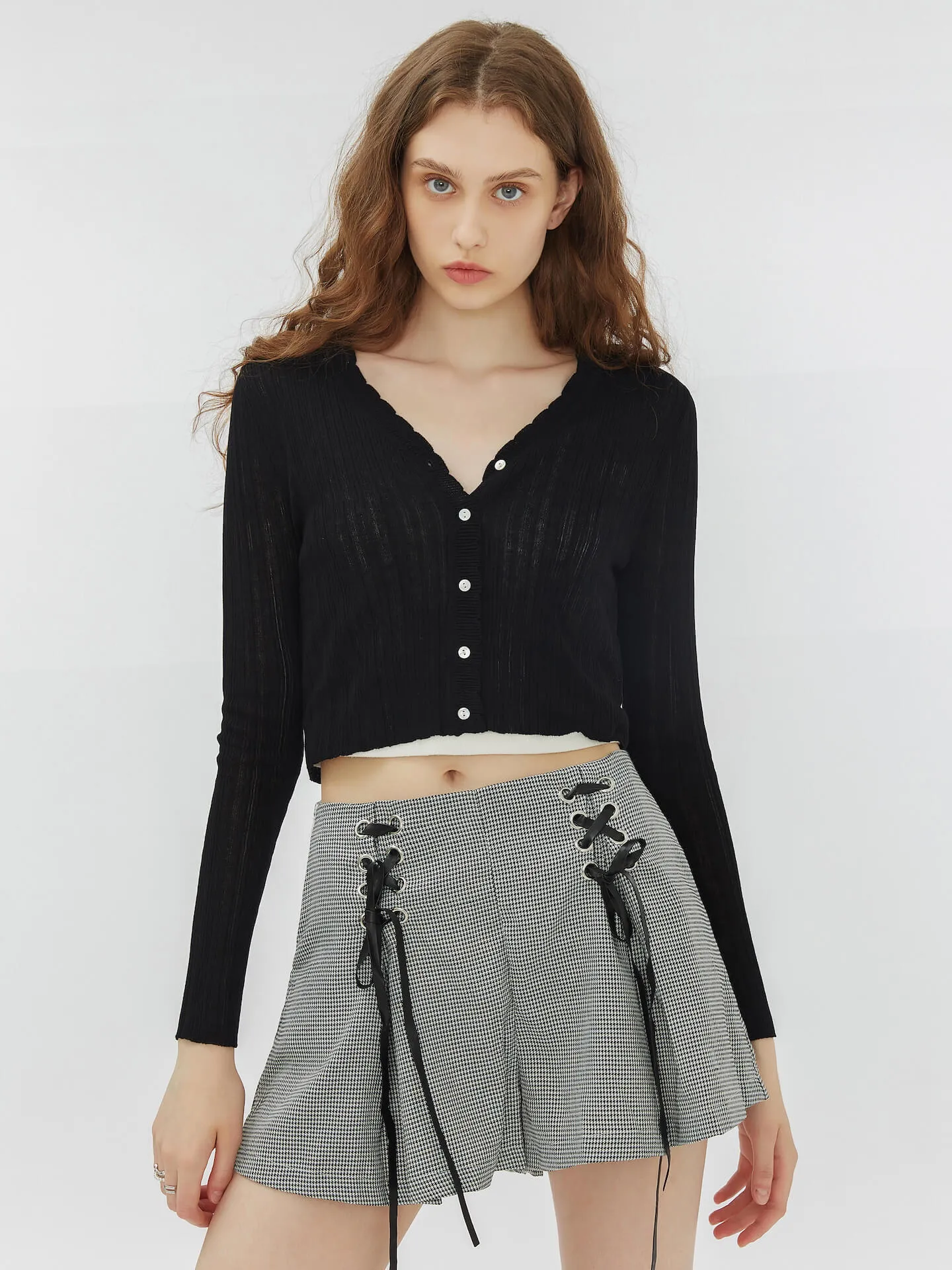 Lace Up Checkered Short Shorts