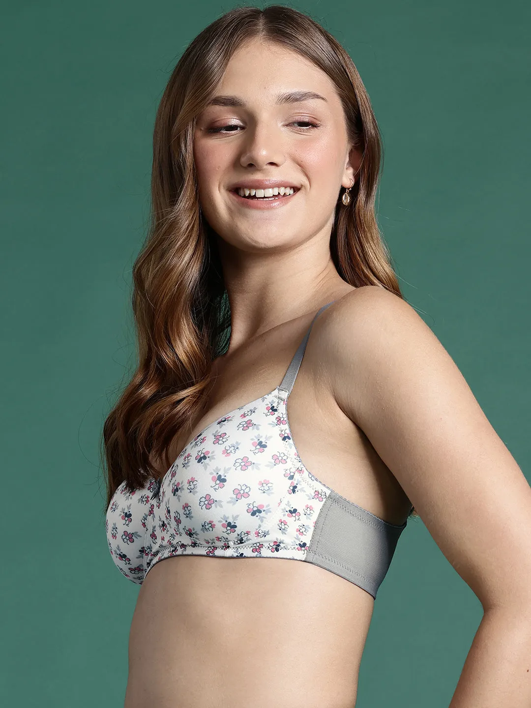 Leading Lady Women's Printed Lightly Padded Non Wired T-Shirt Bra | Full Coverage Everyday Bra [ BRA-4095-1 ]