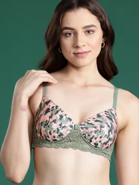 Leading Lady Women's Printed Lightly Padded Women T-Shirt Bra Green BRA-4067-1