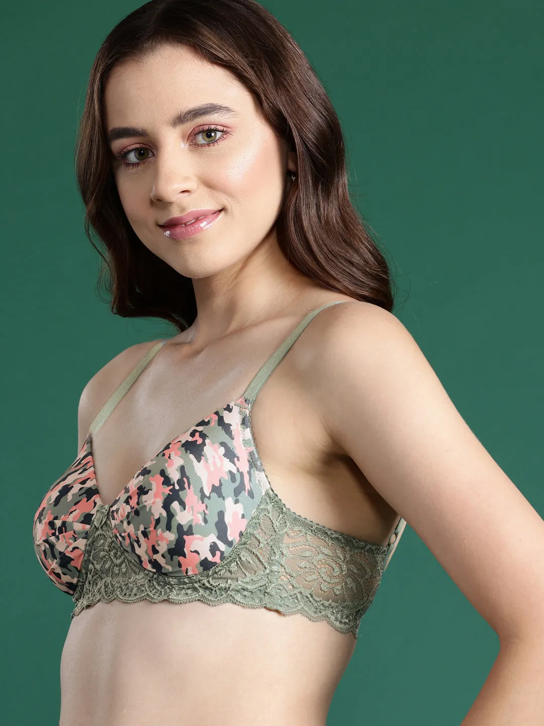 Leading Lady Women's Printed Lightly Padded Women T-Shirt Bra Green BRA-4067-1