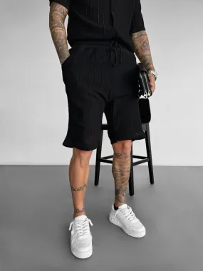 Loose Fit Structure Knit Shorts - Black