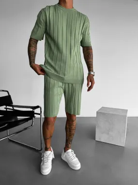 Loose Fit Wide Ribbed Shorts - Moss