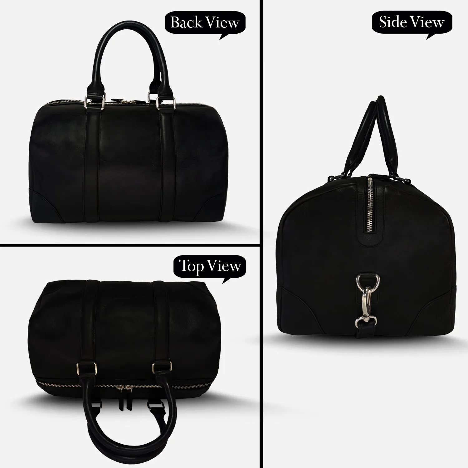MANDAVA Genuine Leather Unisex Travel Duffel Bag, Shoulder Weekender Overnight Luggage Bag (Black)