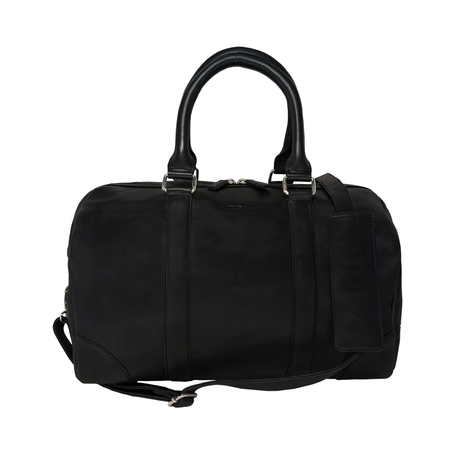 MANDAVA Genuine Leather Unisex Travel Duffel Bag, Shoulder Weekender Overnight Luggage Bag (Black)