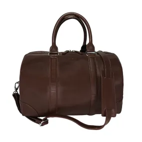 MANDAVA Genuine Leather Unisex Travel Duffel Bag, Shoulder Weekender Overnight Luggage Bag (Brown)