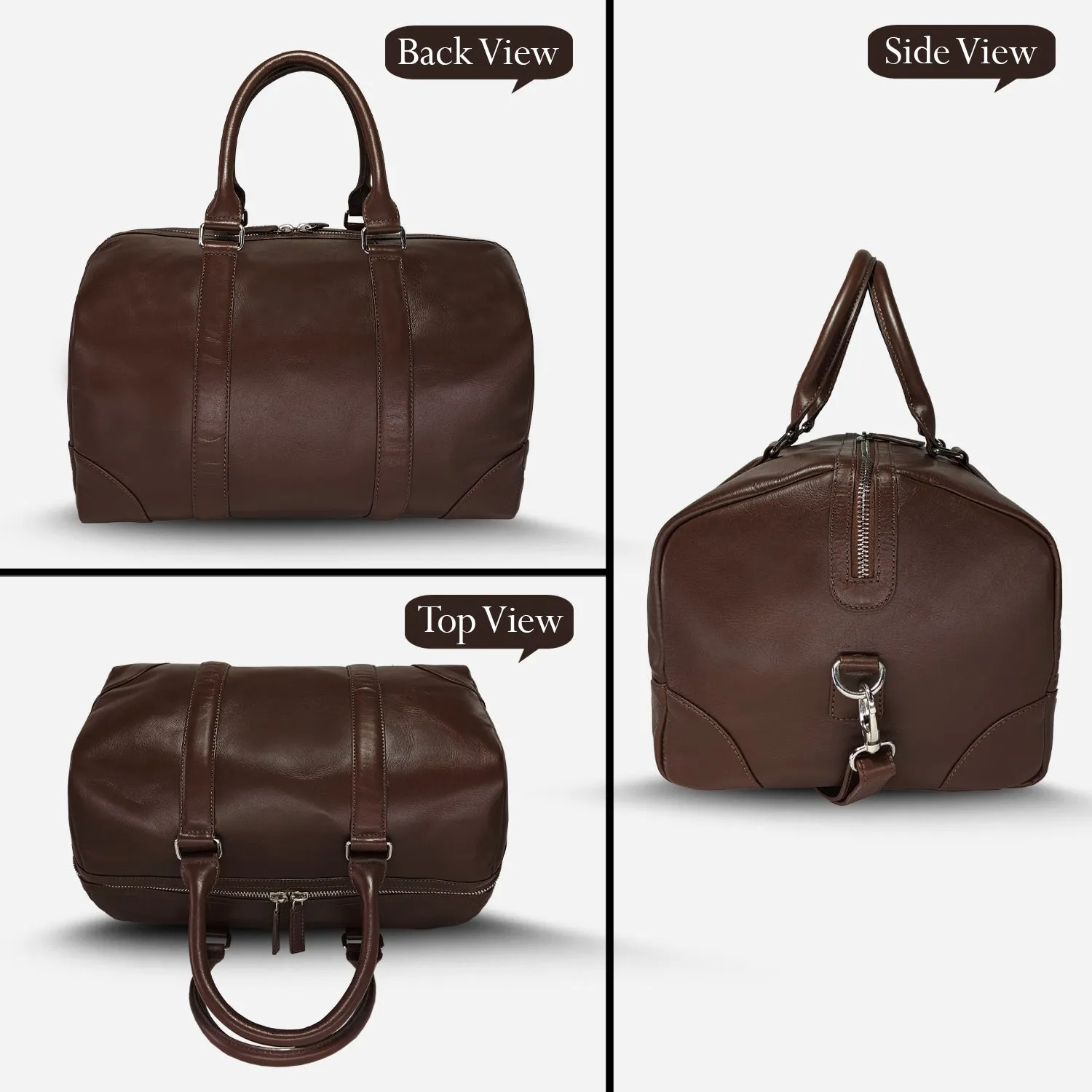 MANDAVA Genuine Leather Unisex Travel Duffel Bag, Shoulder Weekender Overnight Luggage Bag (Brown)