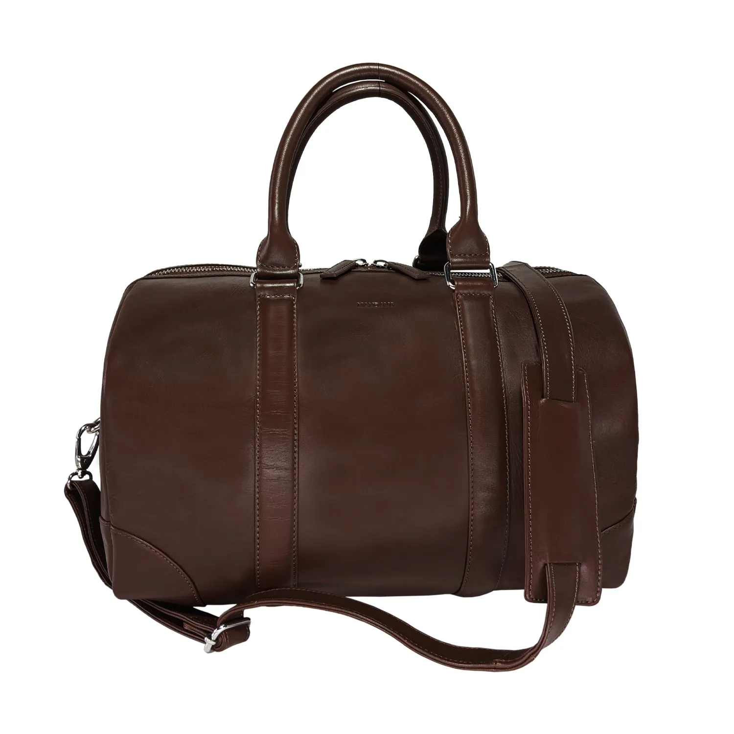 MANDAVA Genuine Leather Unisex Travel Duffel Bag, Shoulder Weekender Overnight Luggage Bag (Brown)
