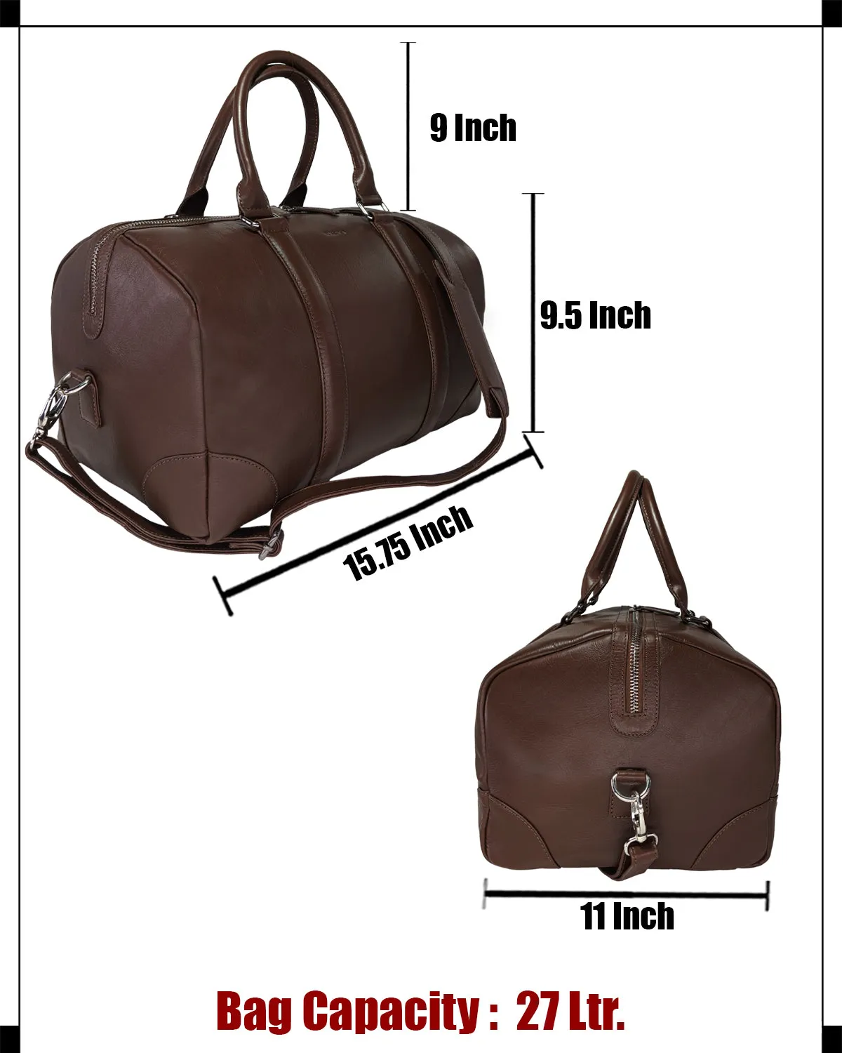 MANDAVA Genuine Leather Unisex Travel Duffel Bag, Shoulder Weekender Overnight Luggage Bag (Brown)