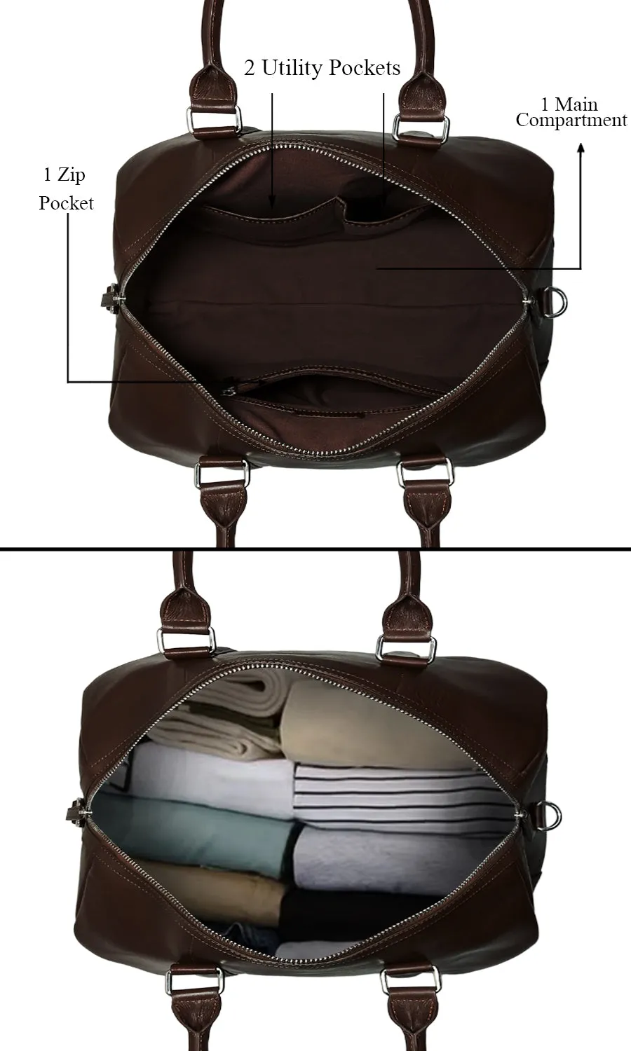 MANDAVA Genuine Leather Unisex Travel Duffel Bag, Shoulder Weekender Overnight Luggage Bag (Brown)