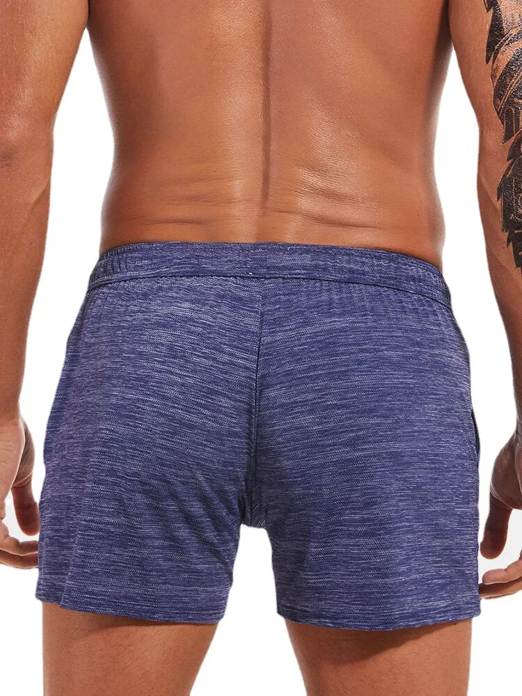 Men Sport Solid Color Quick Dry Pocket Drawstring Shorts
