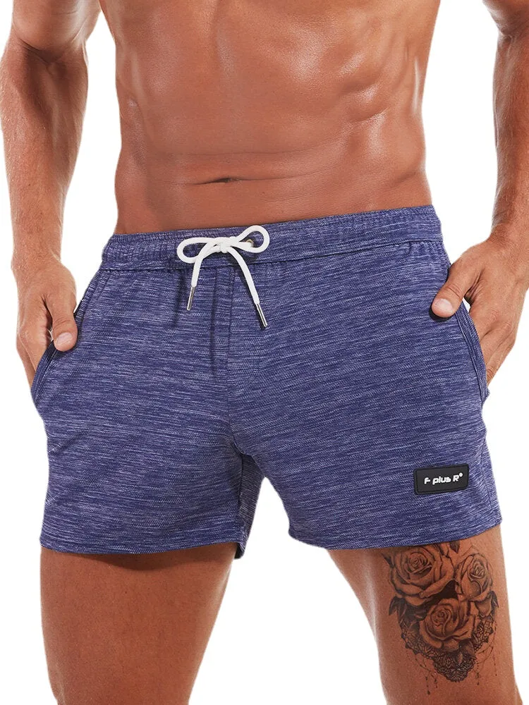 Men Sport Solid Color Quick Dry Pocket Drawstring Shorts