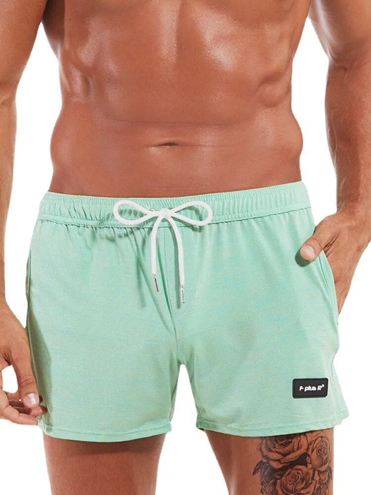 Men Sport Solid Color Quick Dry Pocket Drawstring Shorts