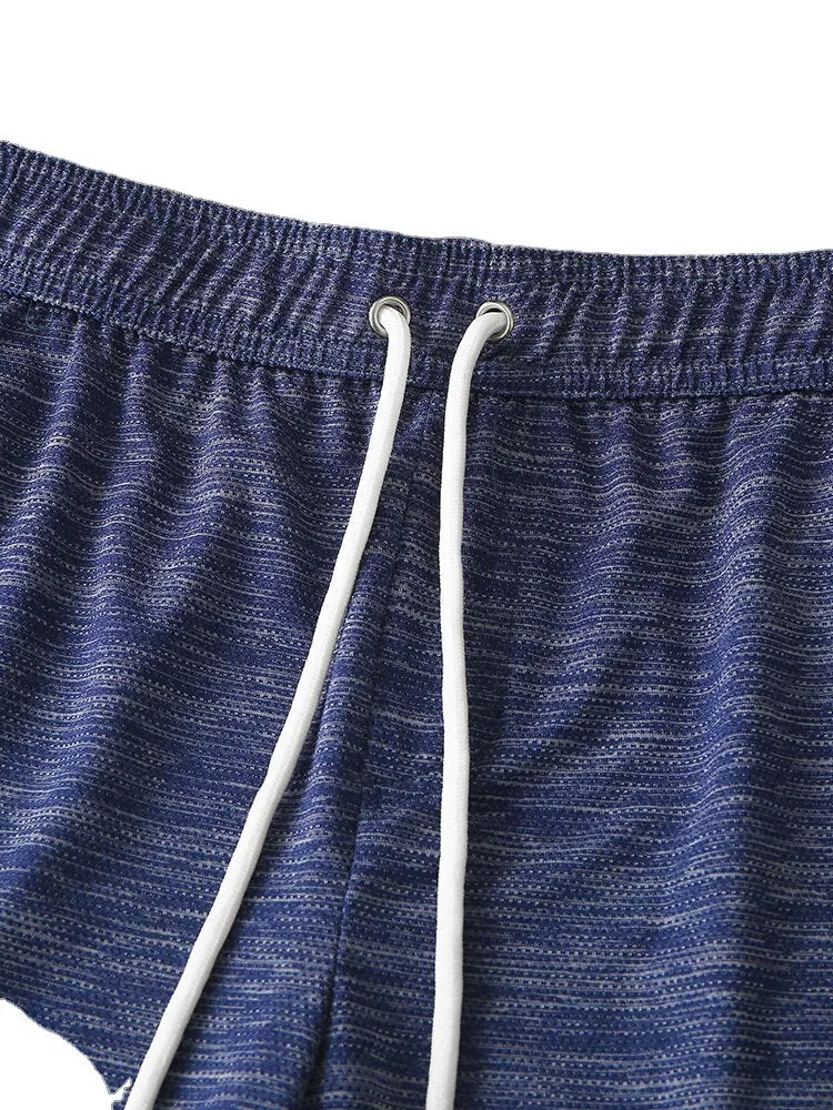 Men Sport Solid Color Quick Dry Pocket Drawstring Shorts
