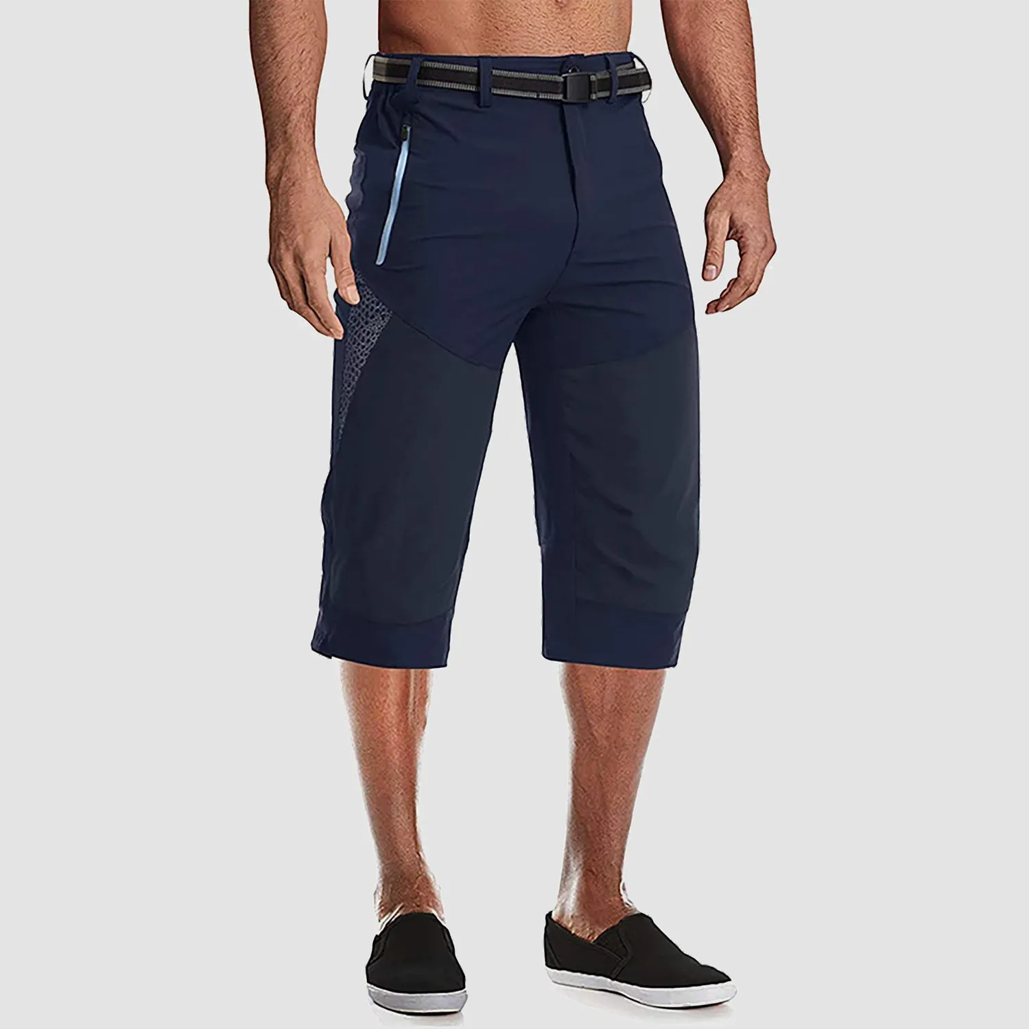 Men's Summer Thin Quick Dry Below Knee Zip Pocket Cargo Shorts for Hiking Fishing Mountaineering