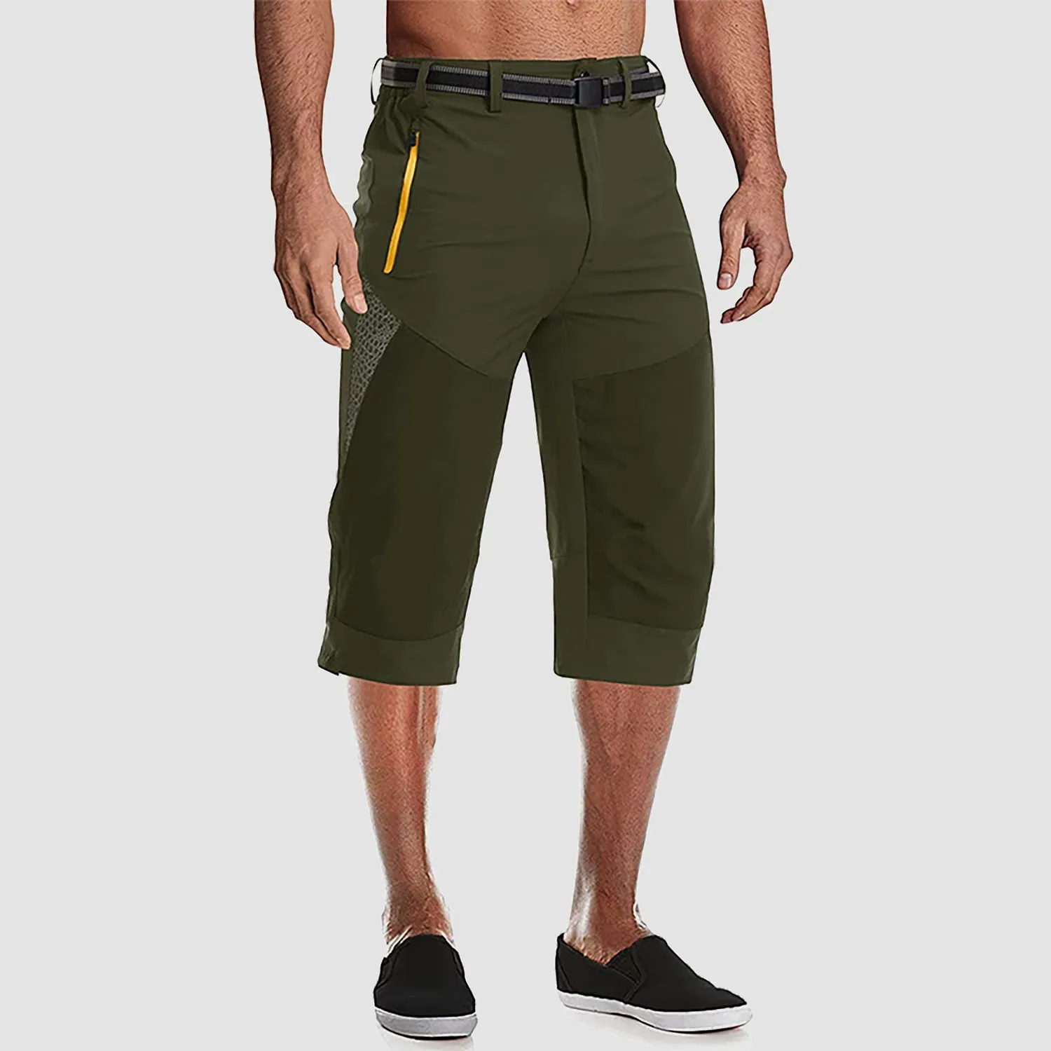 Men's Summer Thin Quick Dry Below Knee Zip Pocket Cargo Shorts for Hiking Fishing Mountaineering