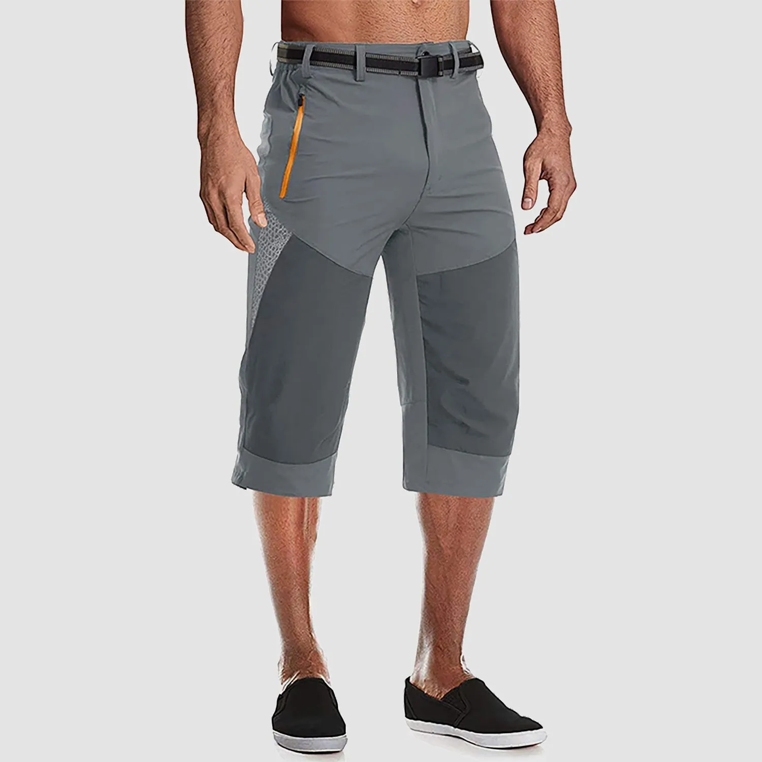 Men's Summer Thin Quick Dry Below Knee Zip Pocket Cargo Shorts for Hiking Fishing Mountaineering