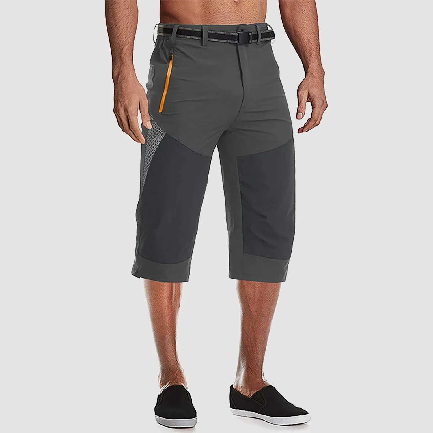 Men's Summer Thin Quick Dry Below Knee Zip Pocket Cargo Shorts for Hiking Fishing Mountaineering