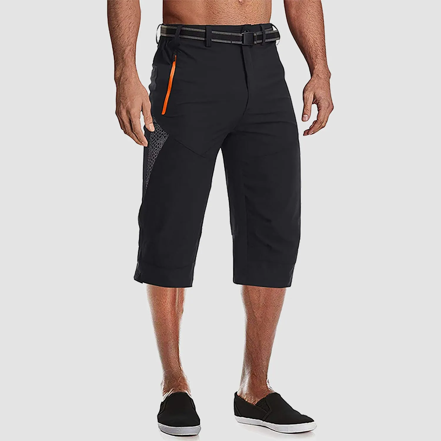 Men's Summer Thin Quick Dry Below Knee Zip Pocket Cargo Shorts for Hiking Fishing Mountaineering