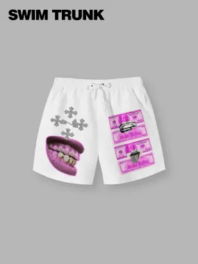Money Lips Print Loose Beach Quick Dry Shorts