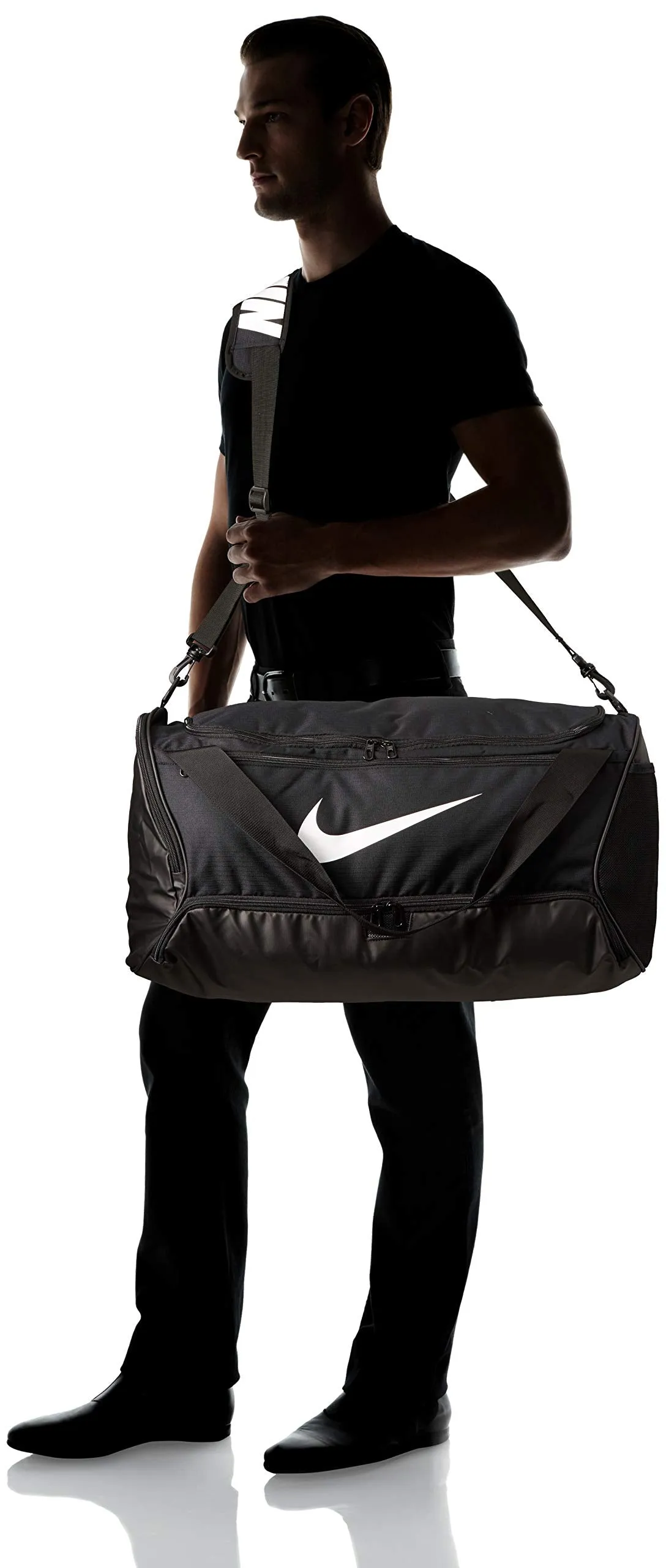 Nike Brasilia Training Medium Duffle Bag, Durable Nike Duffle Bag for Women & Men with Adjustable Strap, Black/Black/White