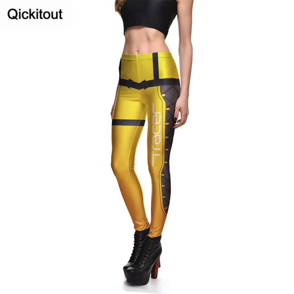 Overwatch Tracer Leggings Fighting Straps Leggings Printed Pants Trousers Stretch Pants