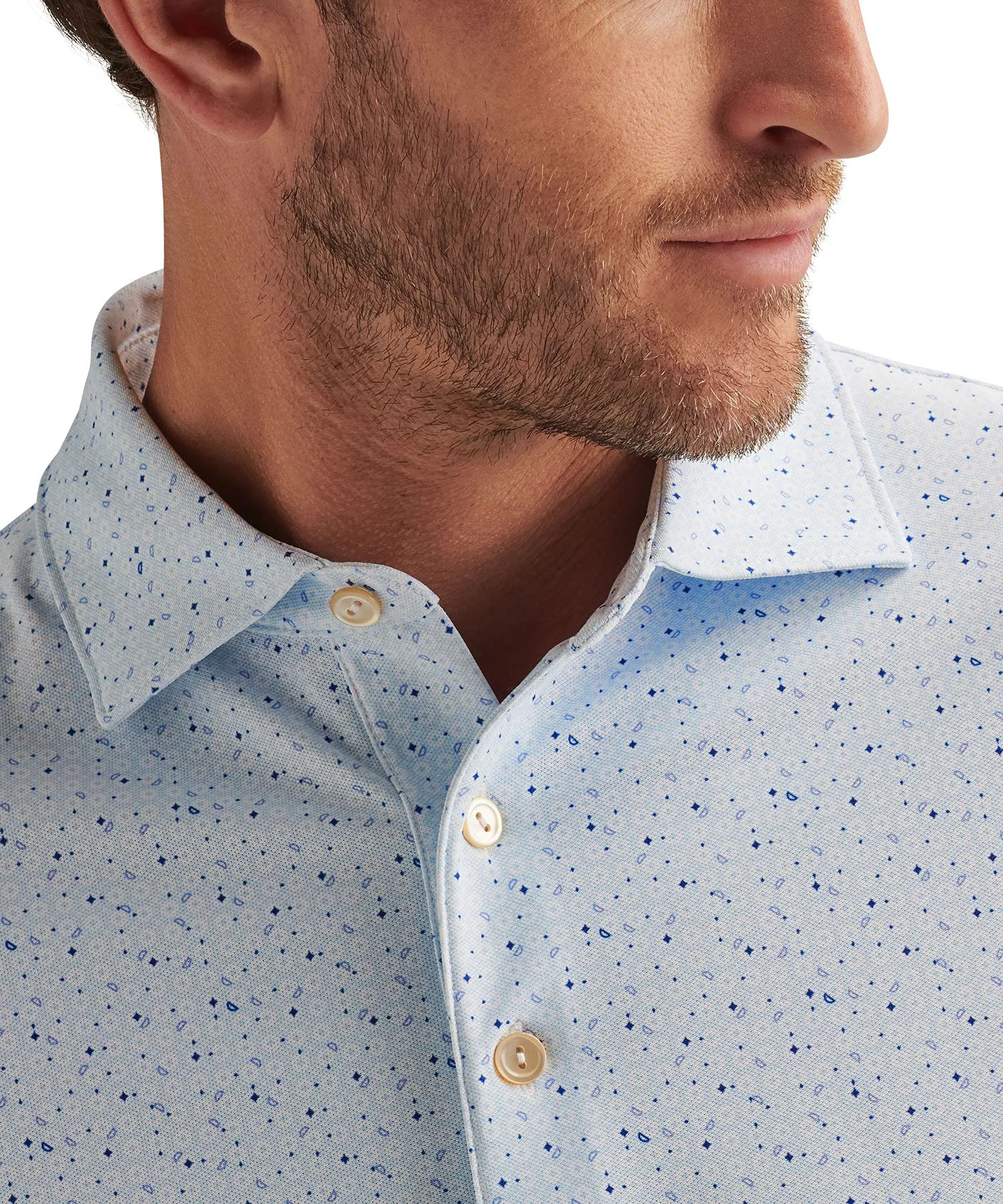 Peter Millar Short Sleeve Casa Nova Print Mesh Polo Knit Shirt