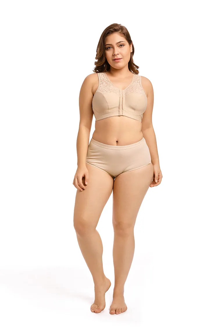 Plus size front closure full cup wireless racerback non-padded lace bras (Size 34C - 48E)