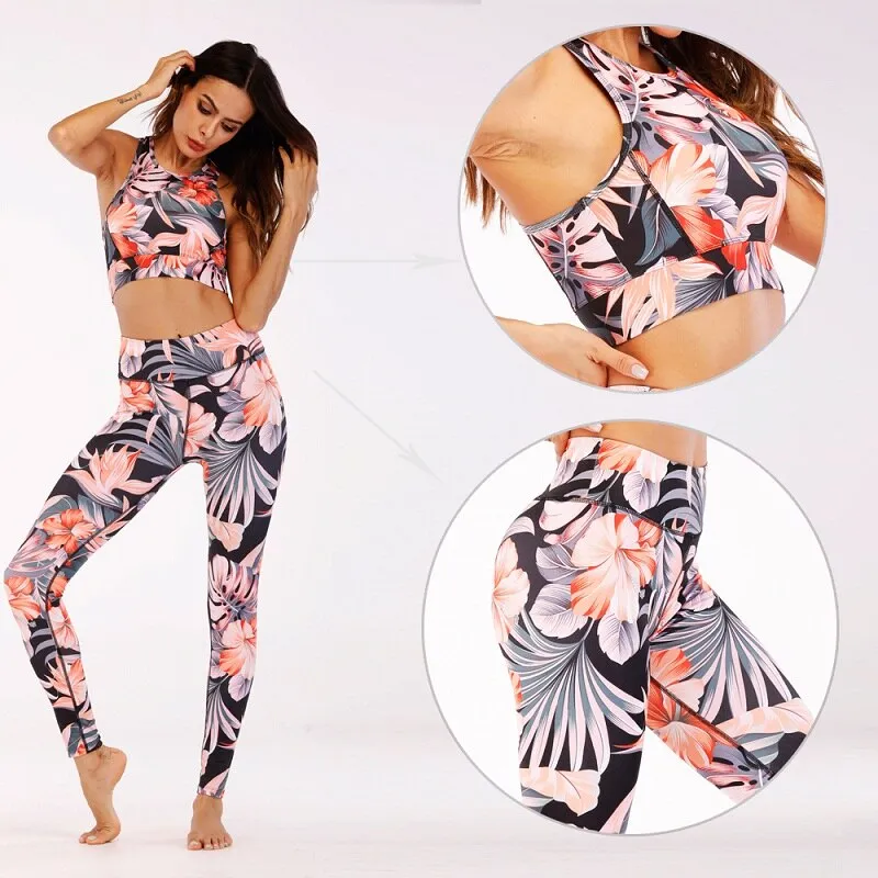 Printed Tropical Fitness Yoga Set