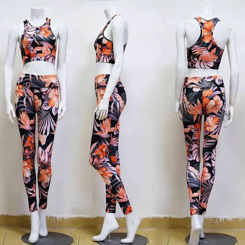 Printed Tropical Fitness Yoga Set