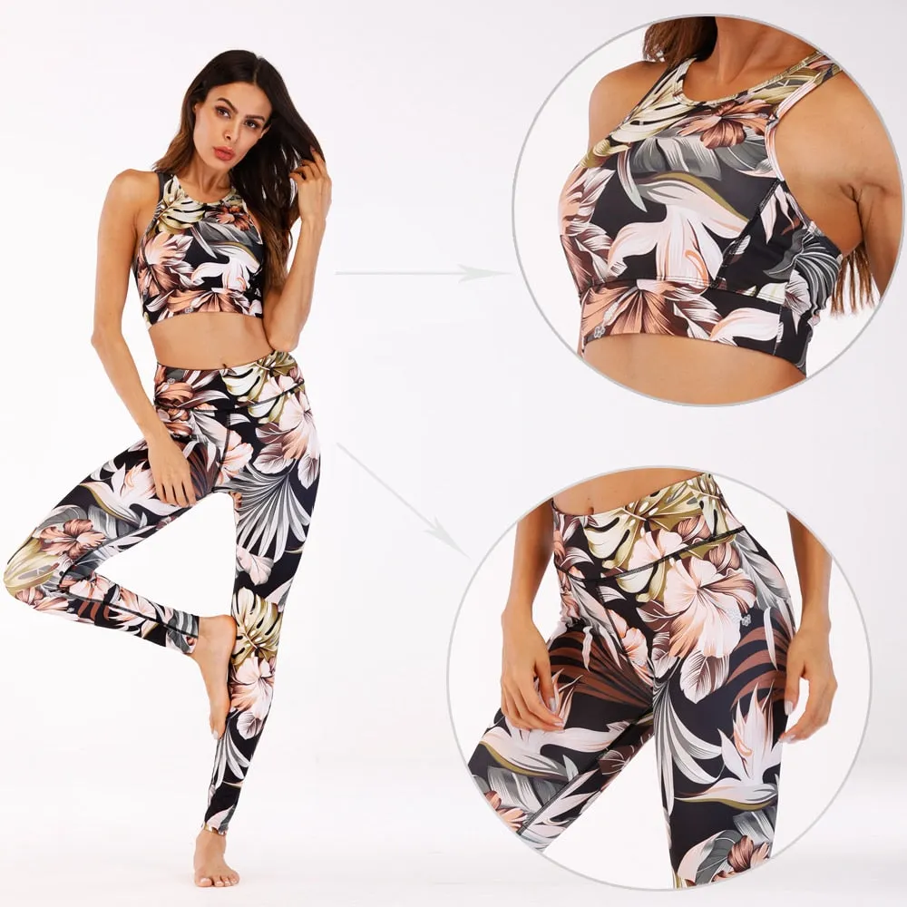 Printed Tropical Fitness Yoga Set