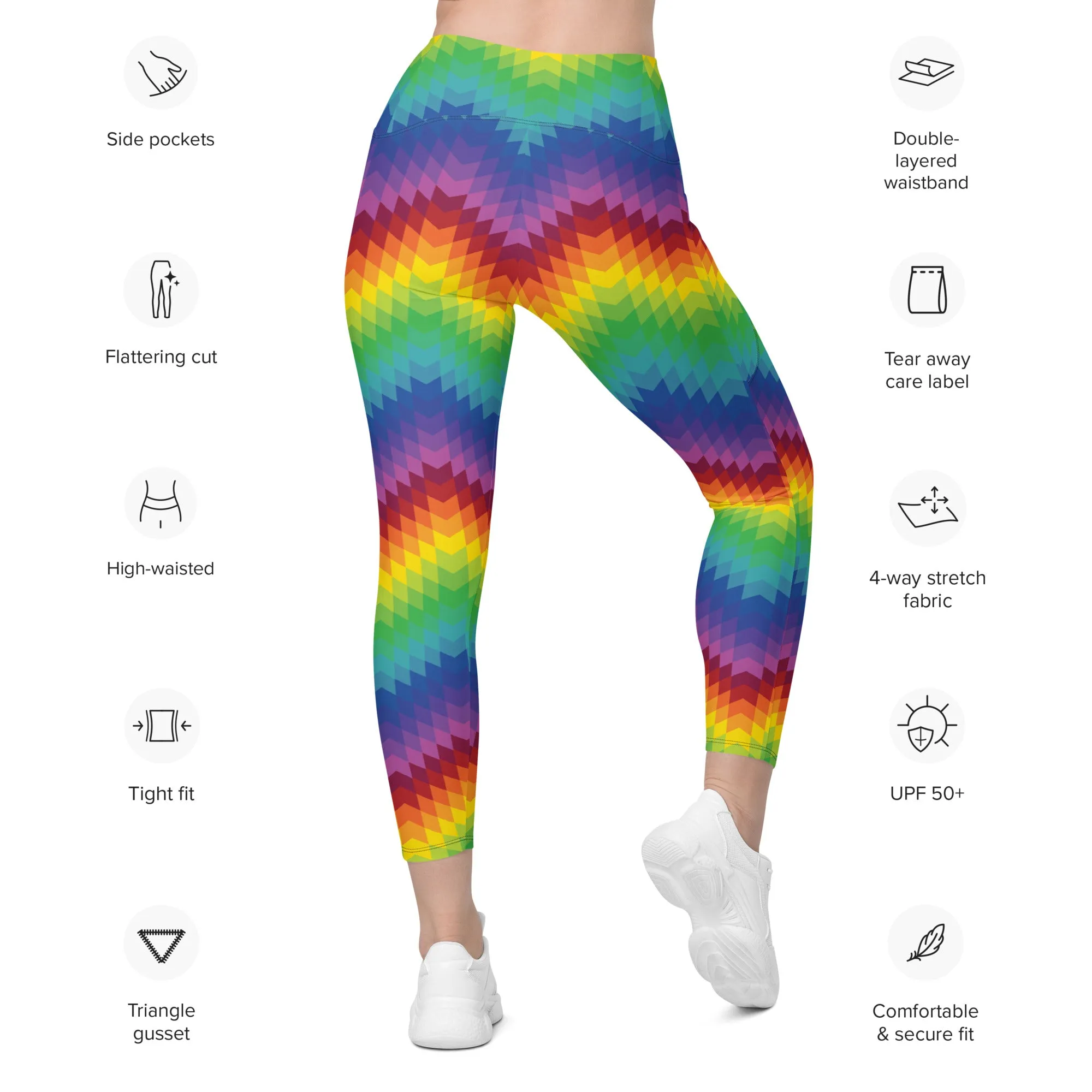 Rainbow Pattern Leggings With Pockets
