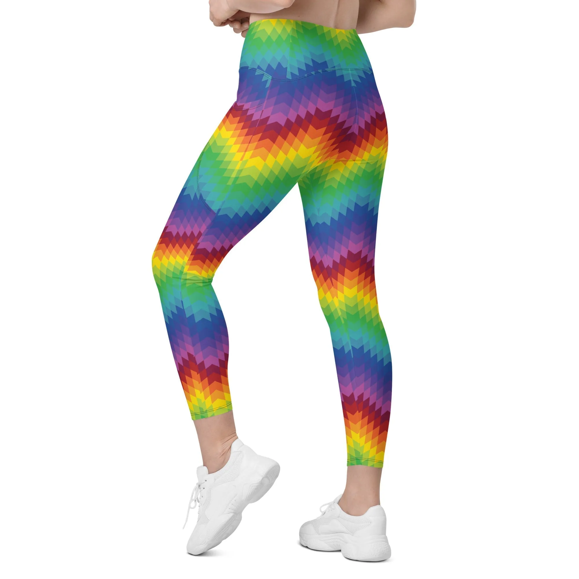 Rainbow Pattern Leggings With Pockets