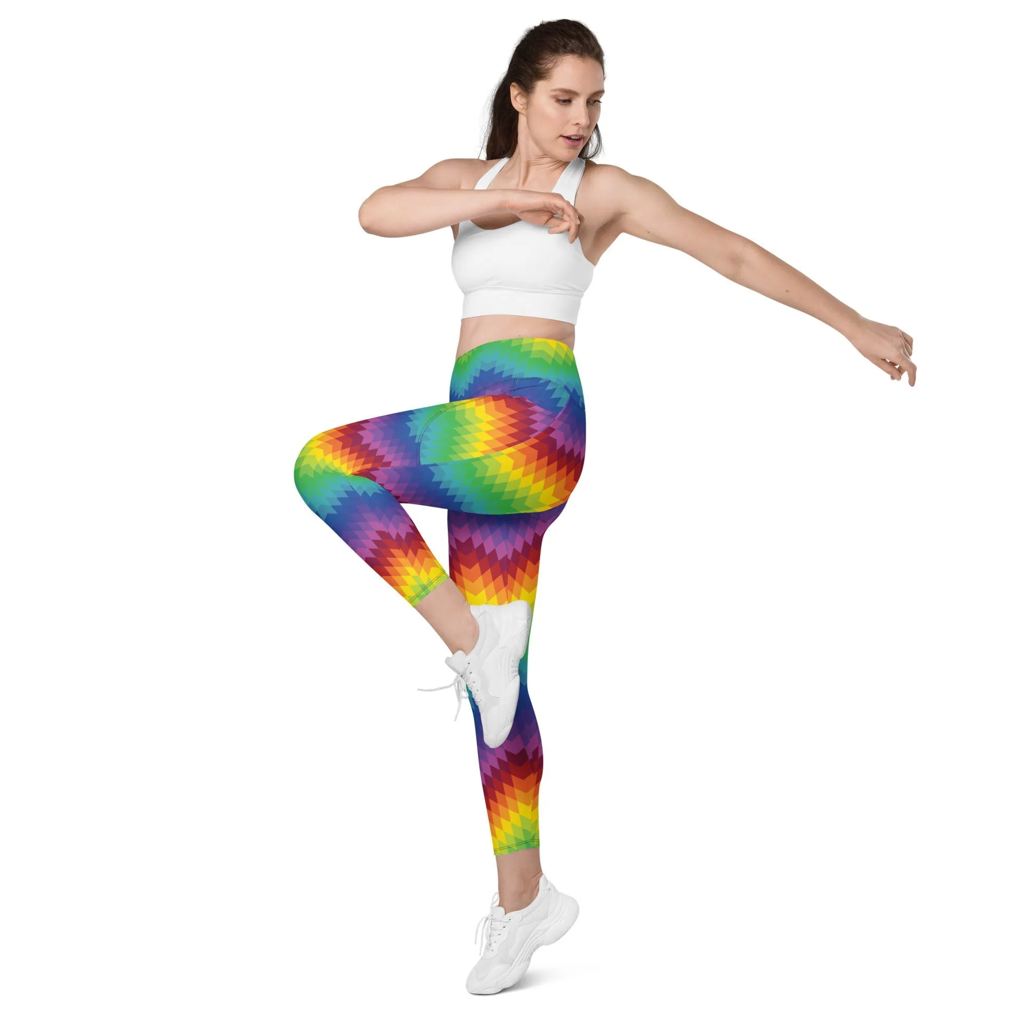 Rainbow Pattern Leggings With Pockets