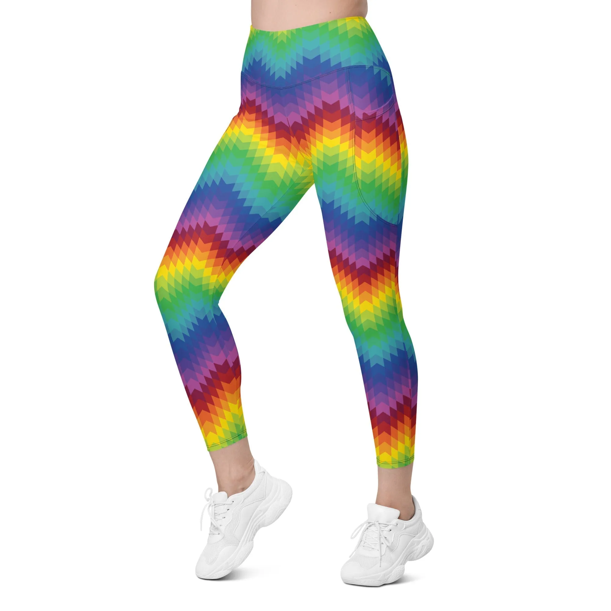 Rainbow Pattern Leggings With Pockets