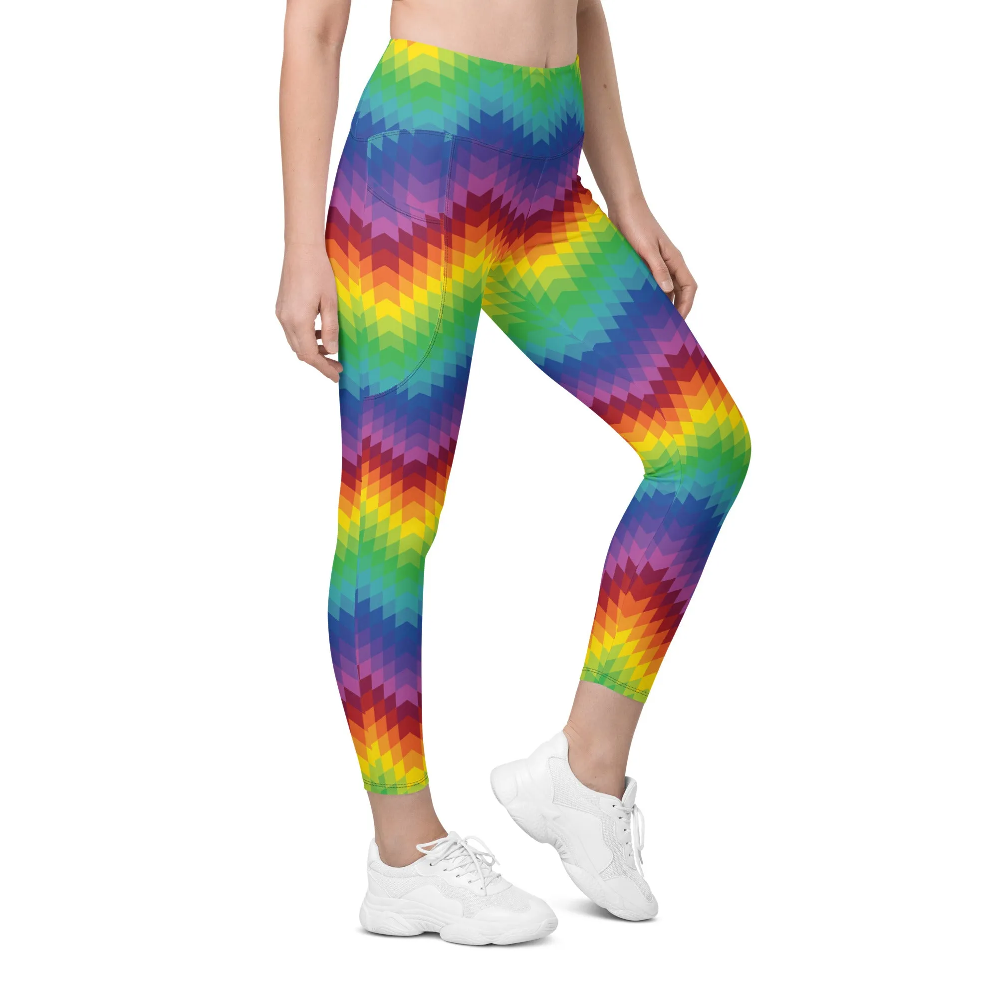 Rainbow Pattern Leggings With Pockets