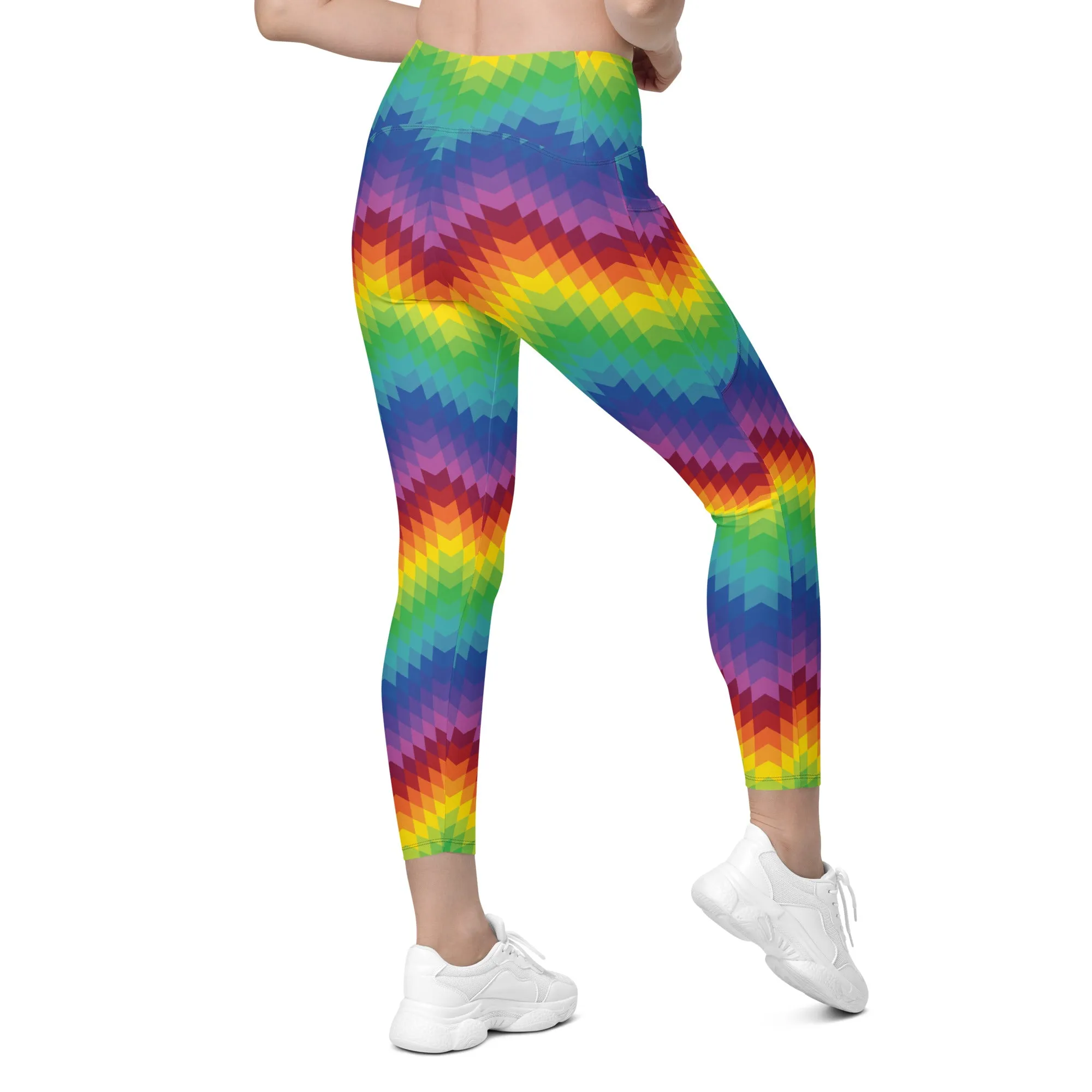 Rainbow Pattern Leggings With Pockets