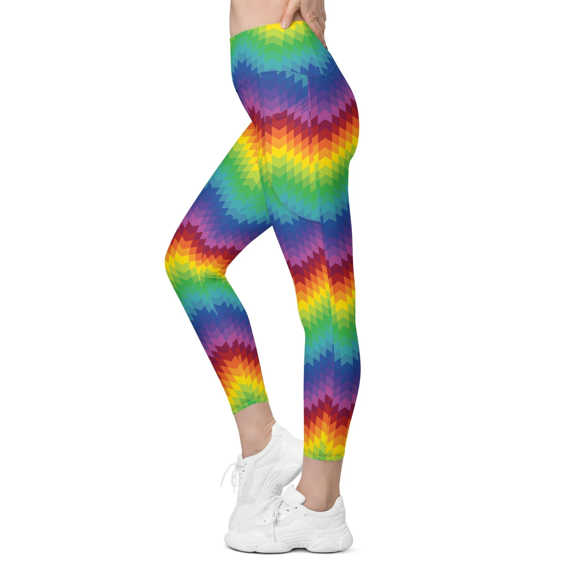 Rainbow Pattern Leggings With Pockets