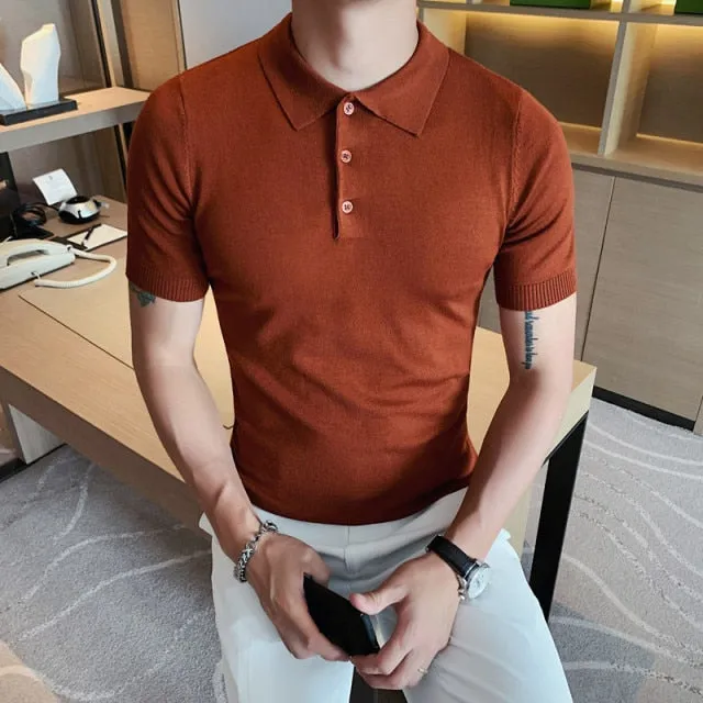 Silk Business Fashion Slim Fit Casual Knitted Polo T-Shirts