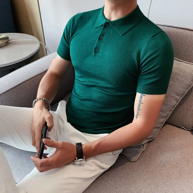 Silk Business Fashion Slim Fit Casual Knitted Polo T-Shirts