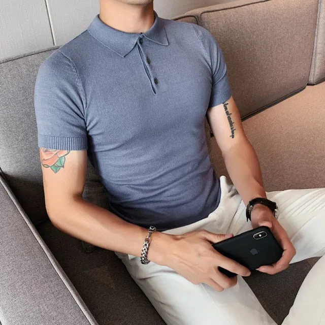 Silk Business Fashion Slim Fit Casual Knitted Polo T-Shirts