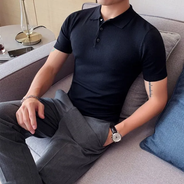 Silk Business Fashion Slim Fit Casual Knitted Polo T-Shirts
