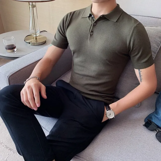 Silk Business Fashion Slim Fit Casual Knitted Polo T-Shirts