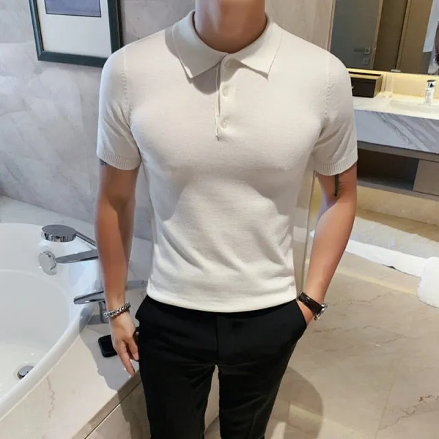 Silk Business Fashion Slim Fit Casual Knitted Polo T-Shirts