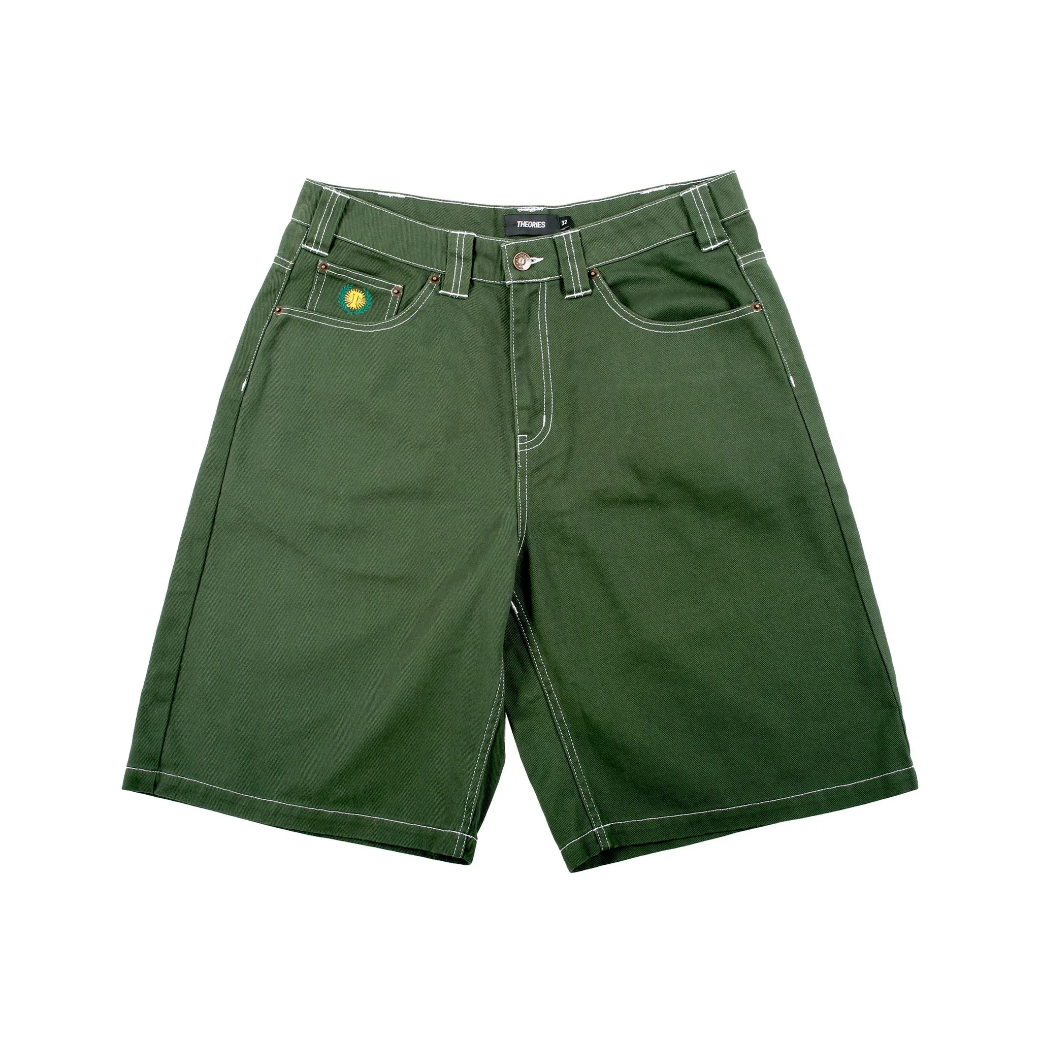 Theories Plaza Denim Shorts - Hunter Green