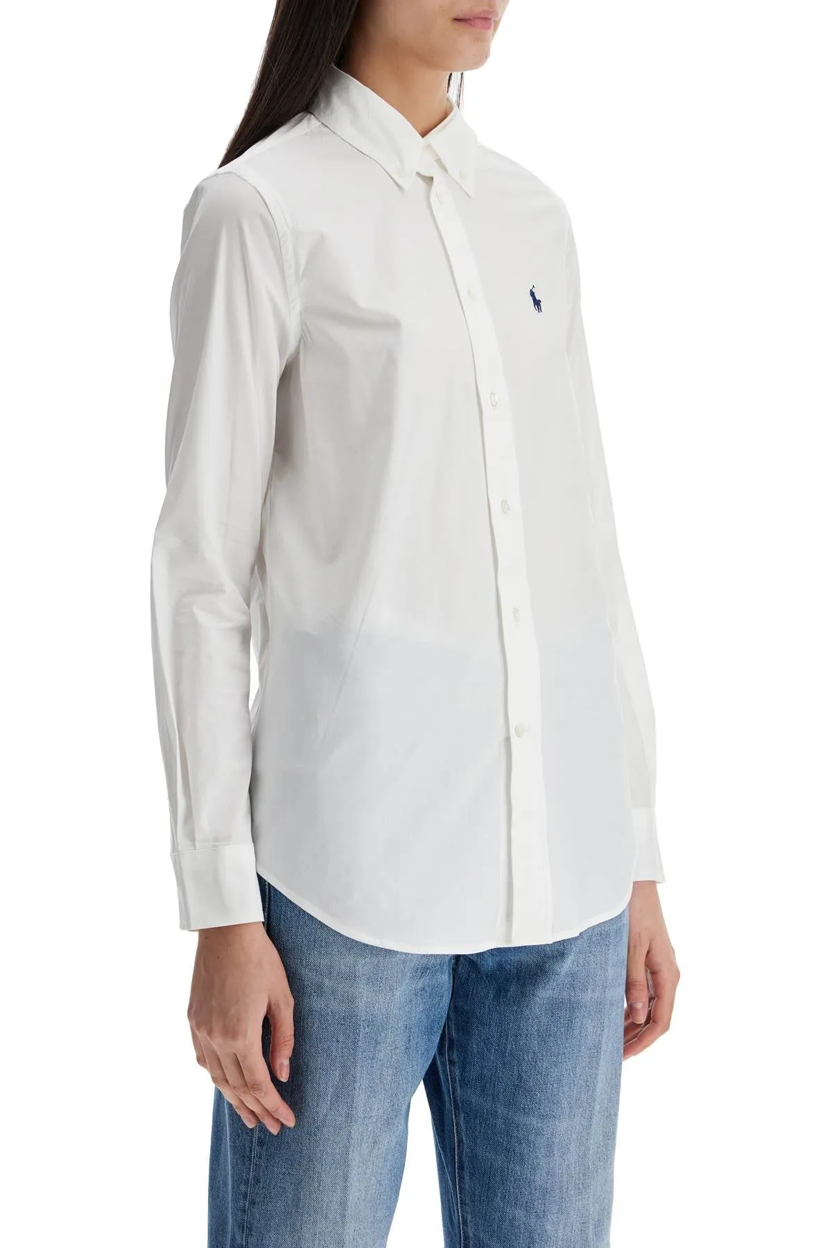 white slim fit cotton shirt for women with long sleeves 211941509002 WHITE